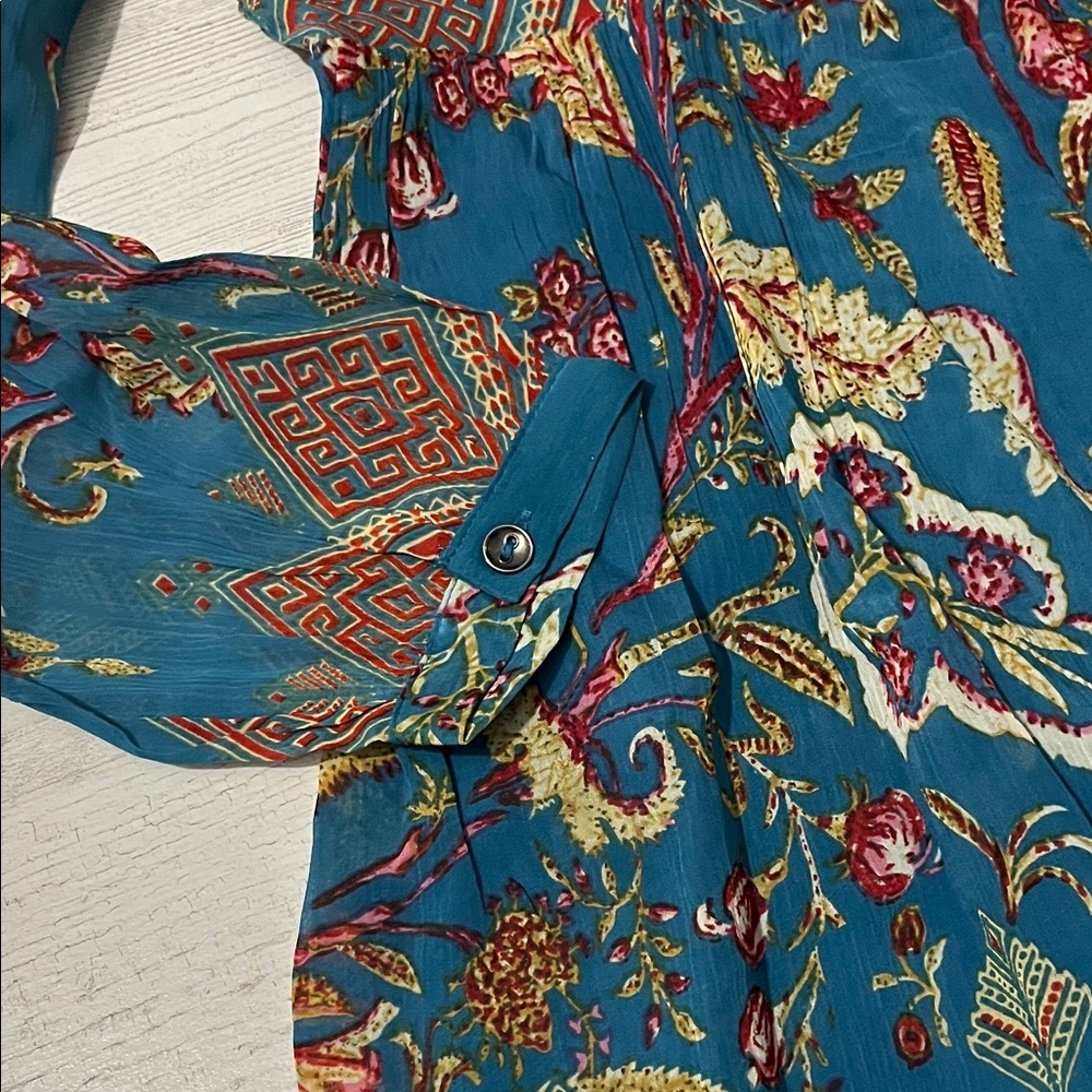 Soft Surroundings Teal Floral Embroidered Boho Tunic - Picture 4 of 11